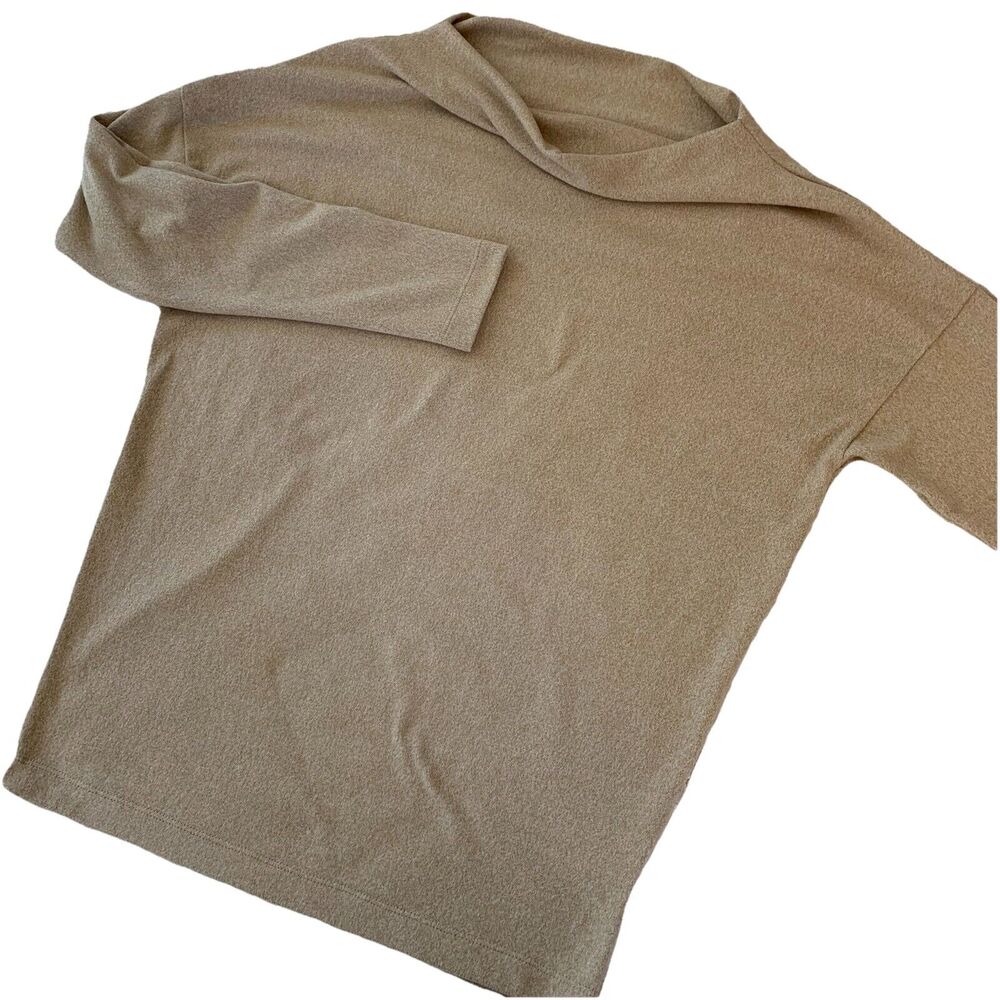 Renee C Beige Soft Cashmere Feel Slight Drape Neck Sweater Made USA Size Medium